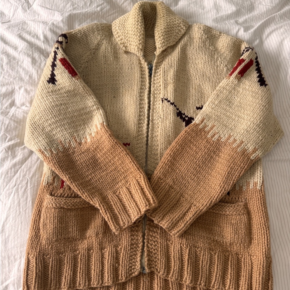 Cowichan hunting sweater - vintage wool-  Cream and Tan Women's Sweater